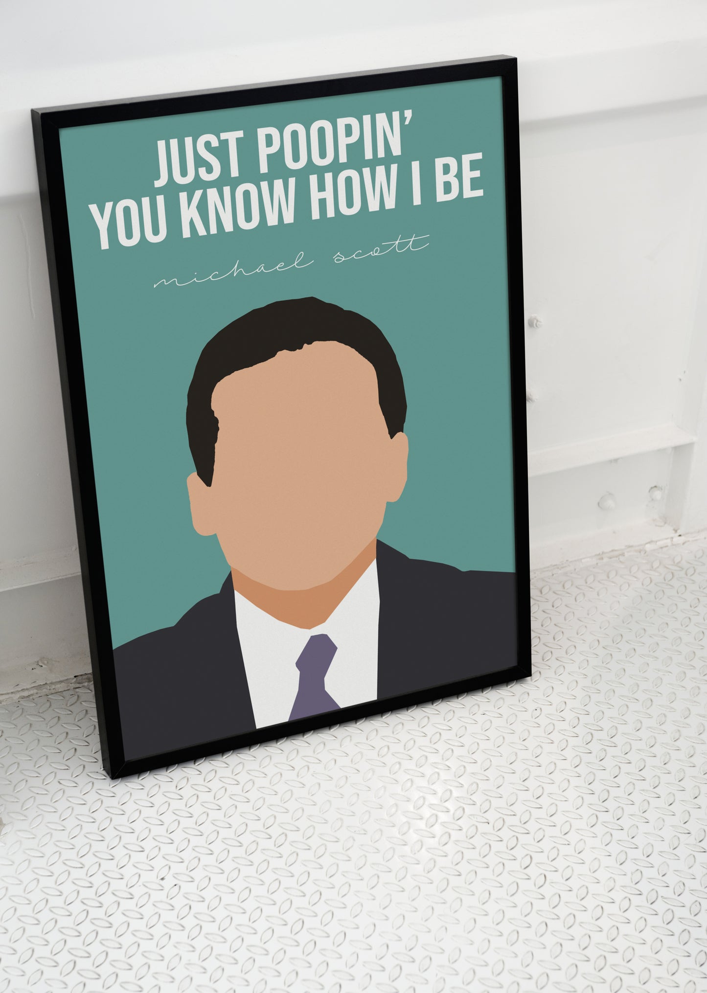 the office themed bathroom art print of michael scott in a minimal portrait