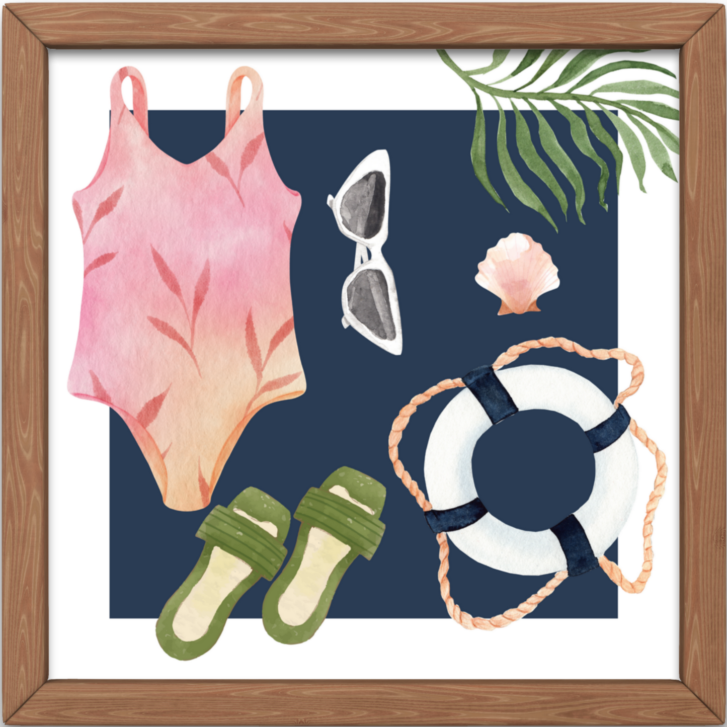 Coastal Wall Art | Watercolor Swimsuit + Beach Accessories | Lakehouse Art