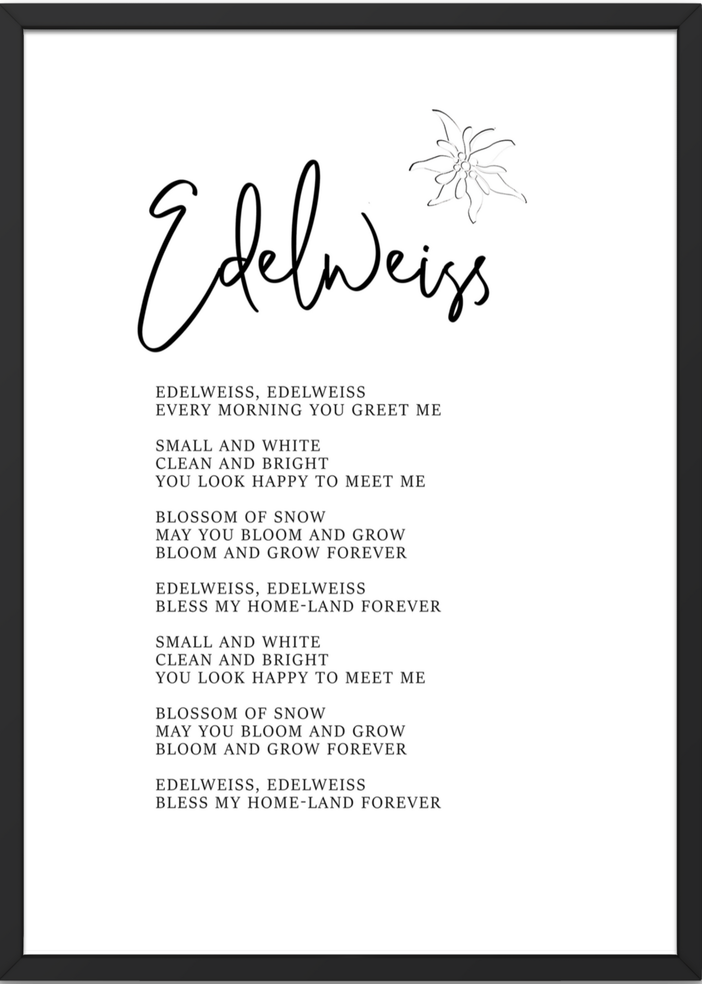 Edelweiss Lyrics, Sound of Music Art Print
