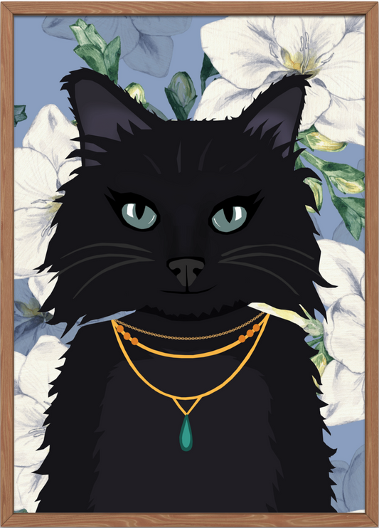 Black Cat Floral Art | Nursery Decor