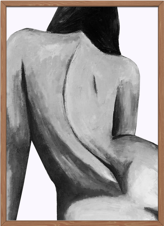 Nude Female Figure Art in Black and White - Print of Painting