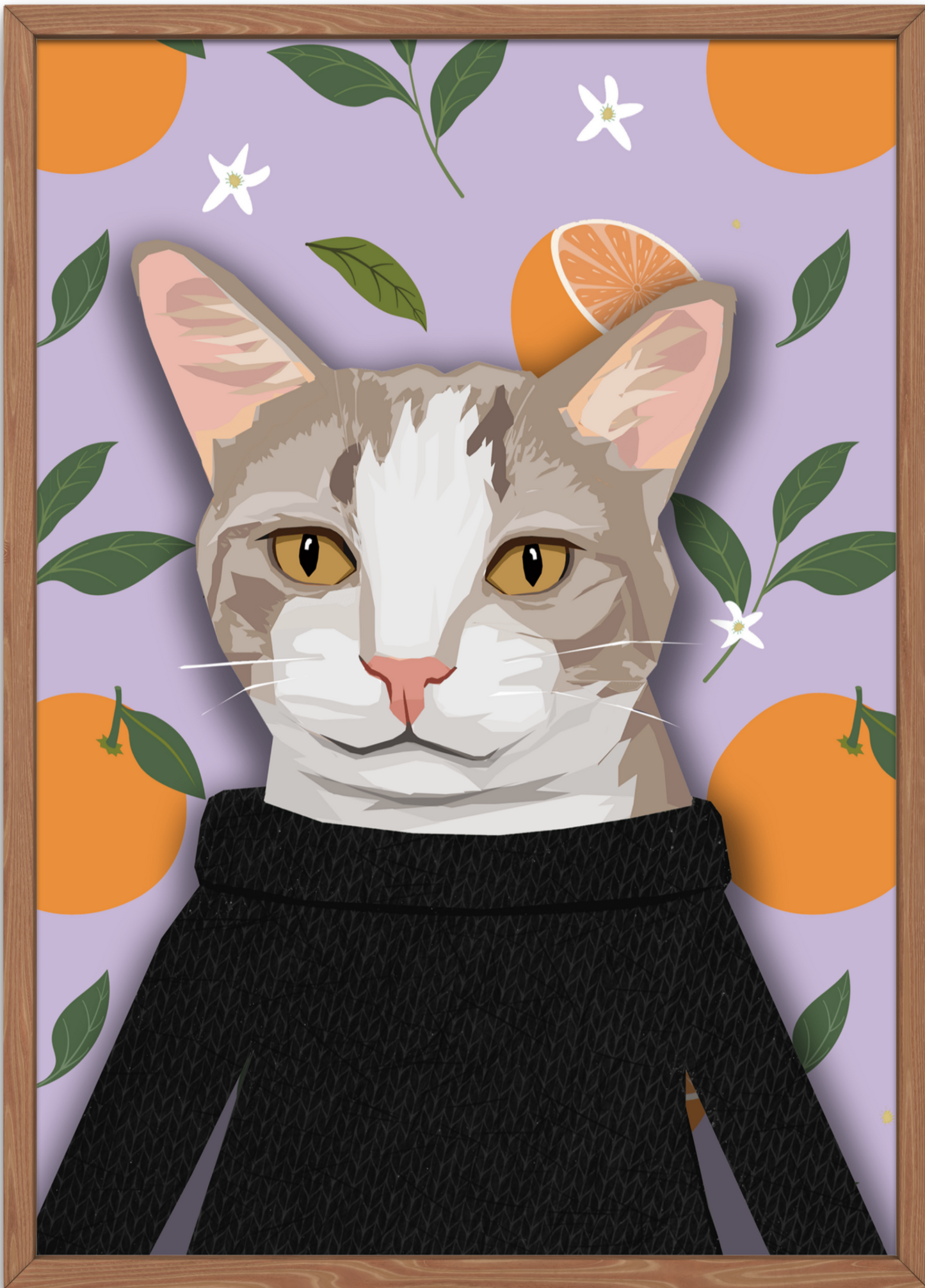 Gray Cat in Sweater Art Print