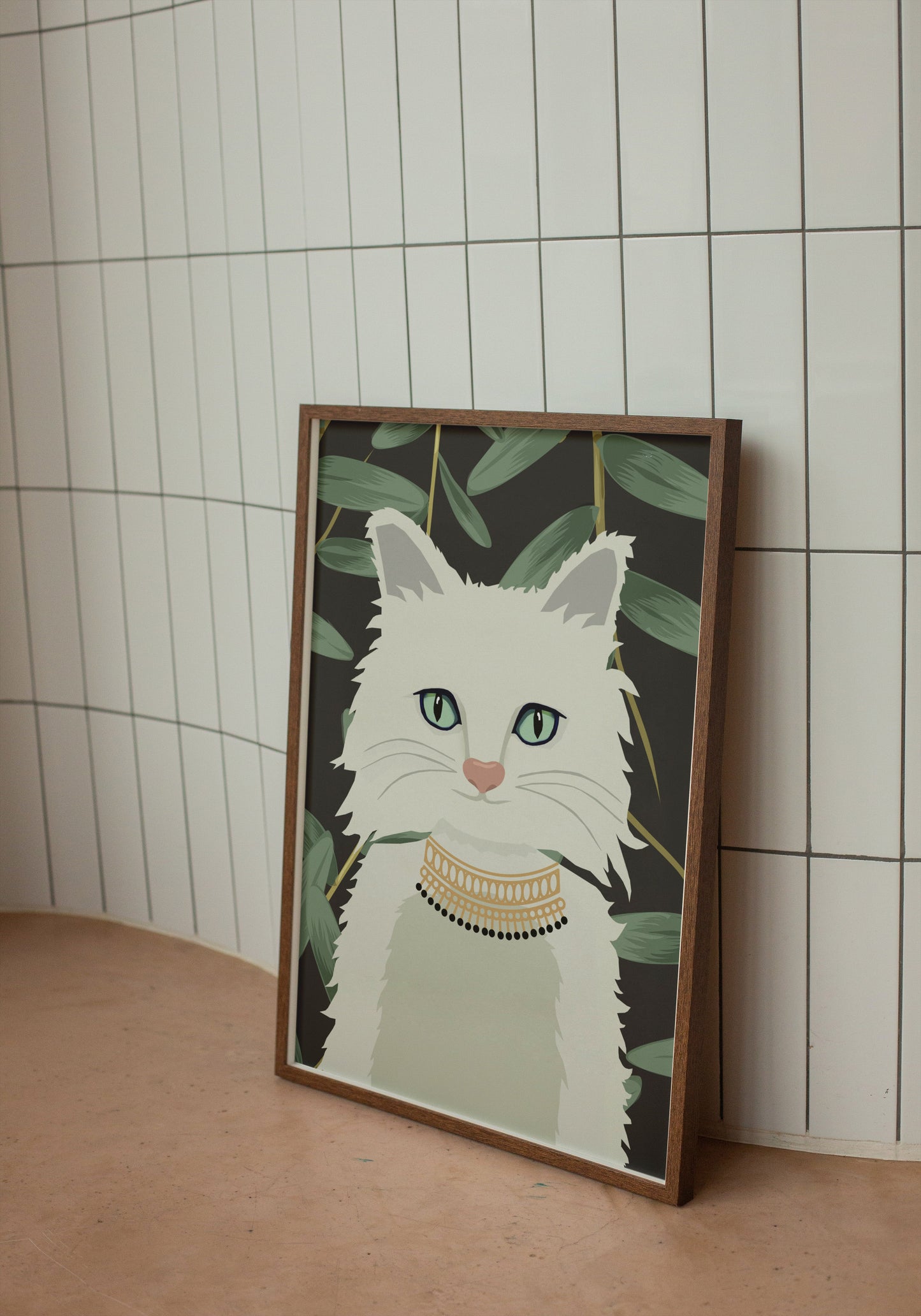 White Fluffy Cat Art Print - Nursery Decor