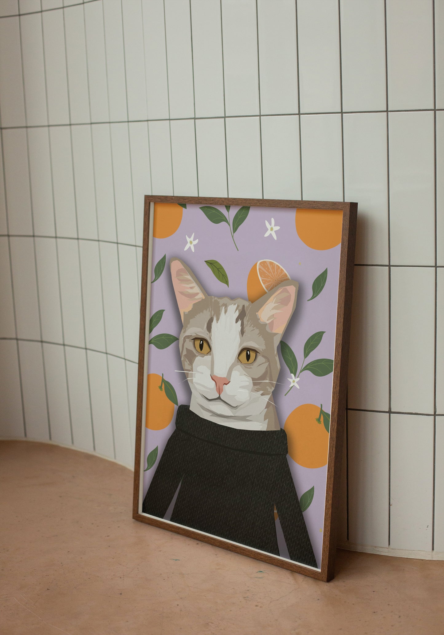 Gray Cat in Sweater Art Print