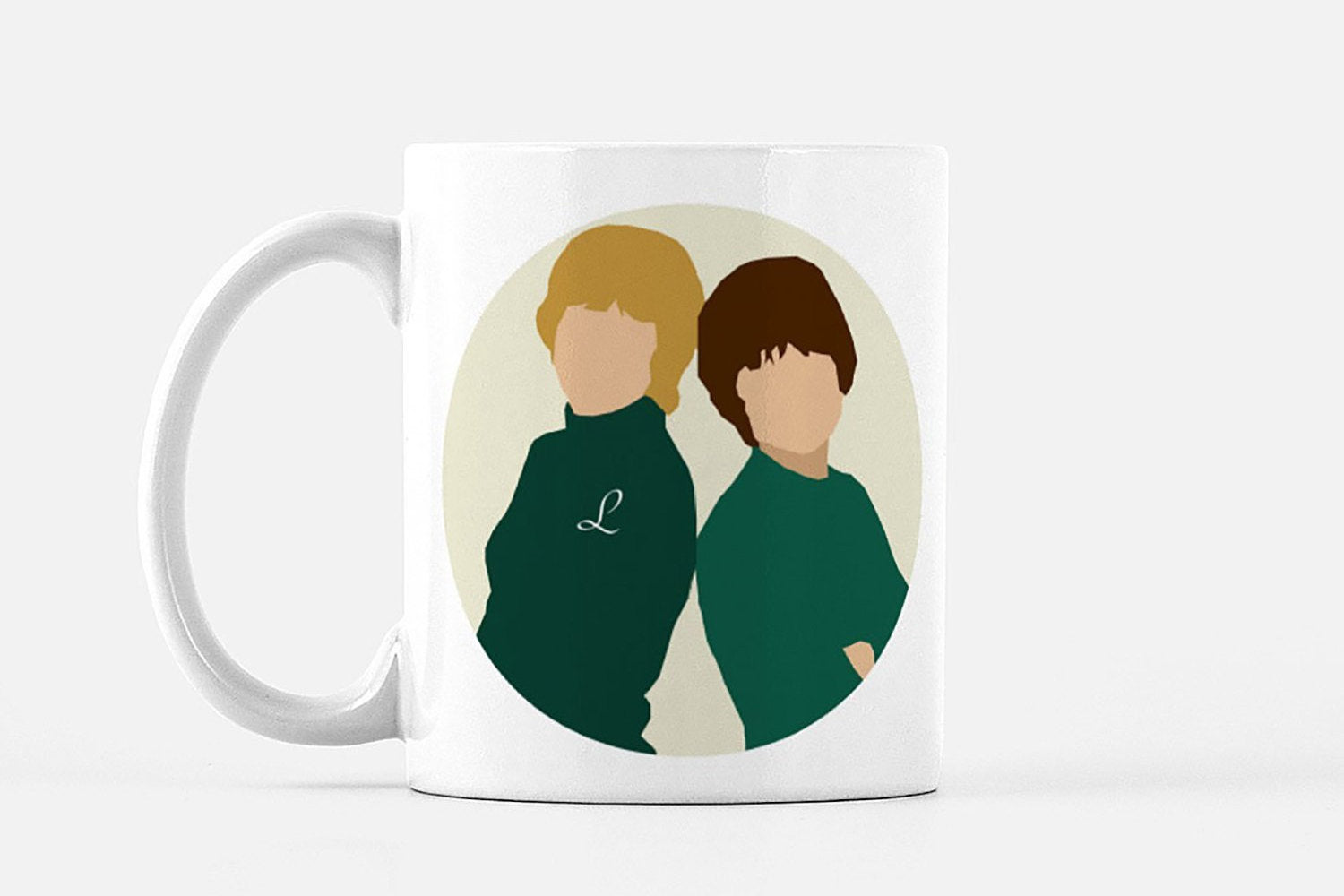 Laverne and Shirley mug with minimal illustration design of the characters