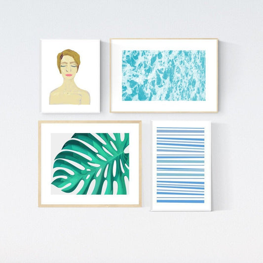 Gallery wall art print set featuring beach decor with earth tones