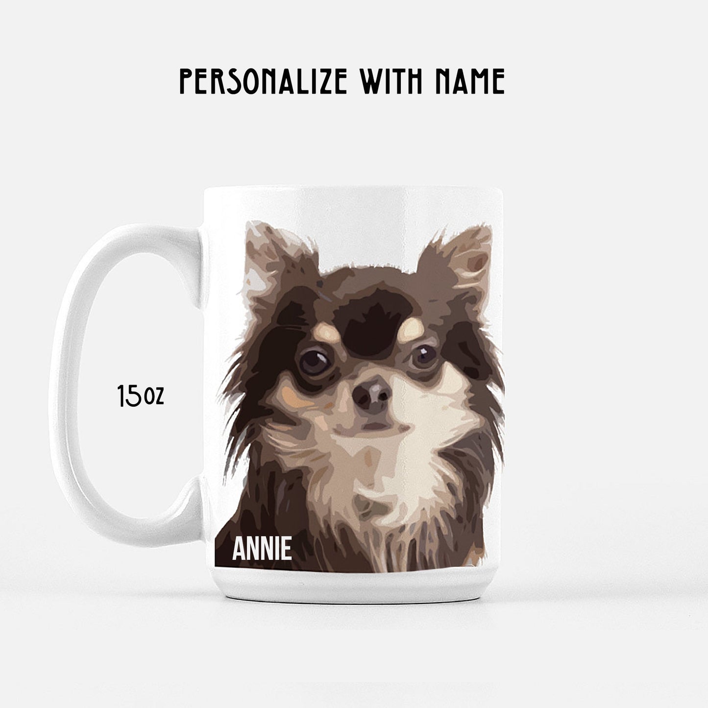 Personalized Long Haired Tri-Color Chihuahua Mug