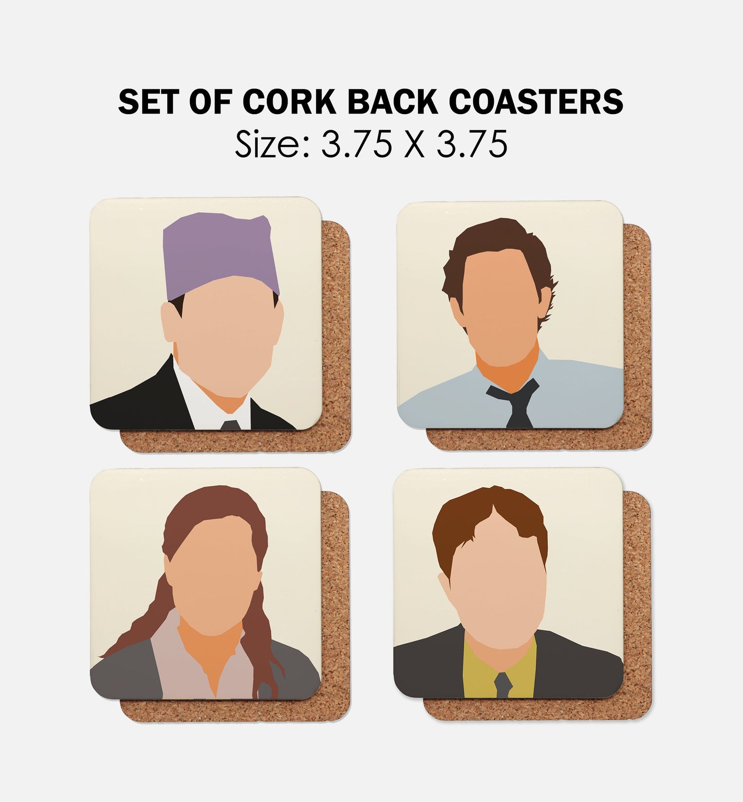 Coaster of The Office characters Prison Mike, Jim Halpert, Pam Beesly and Dwight Schrute