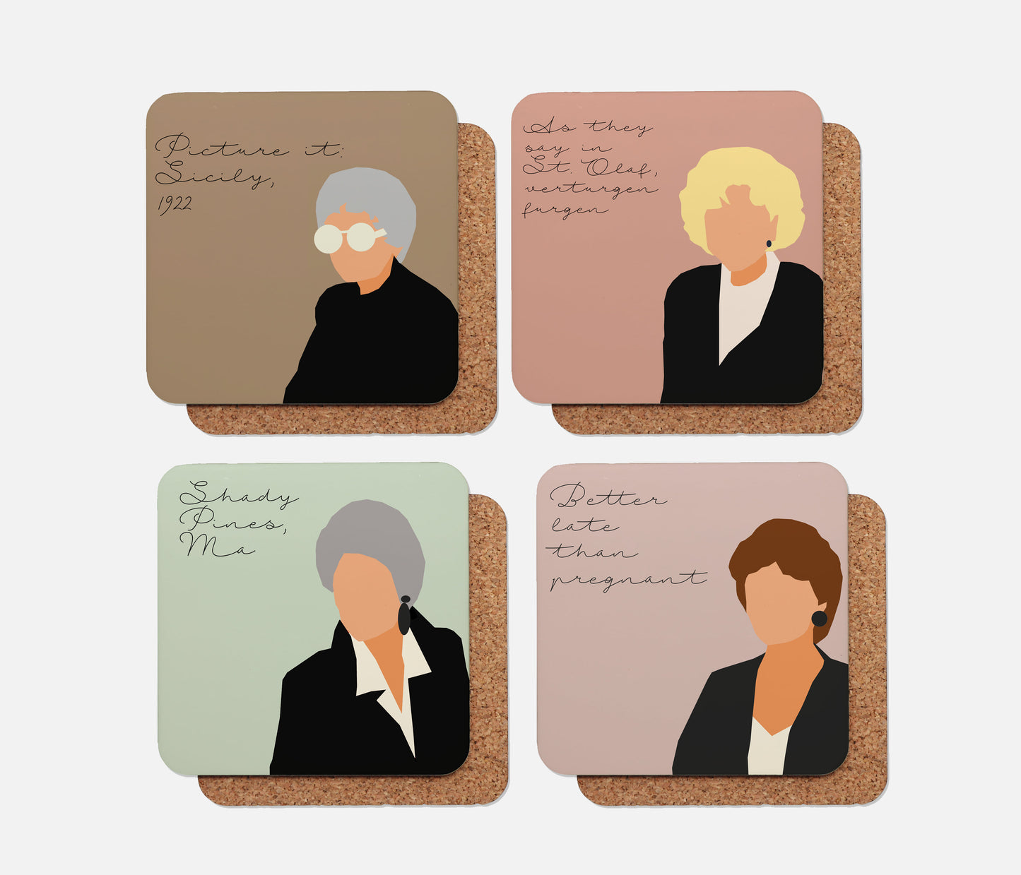 Golden Girls Coaster Set featuring funny quotes 