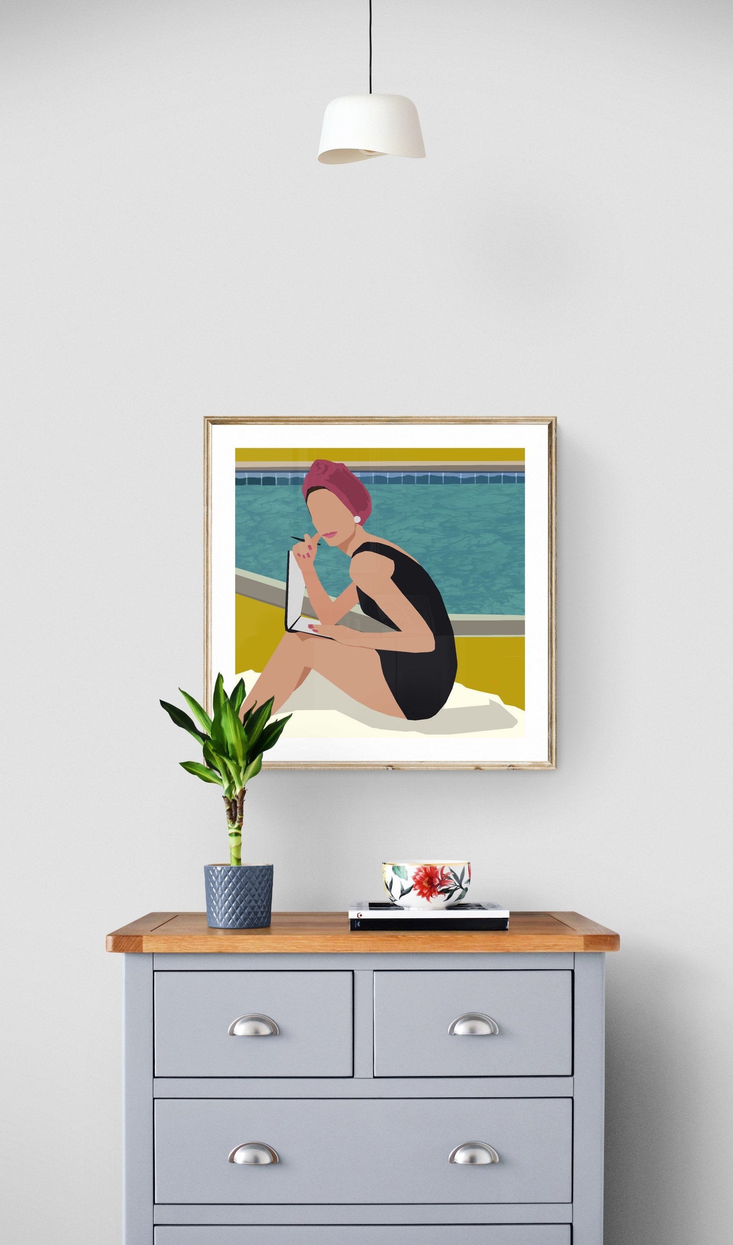 Vintage travel poster female swimmer art