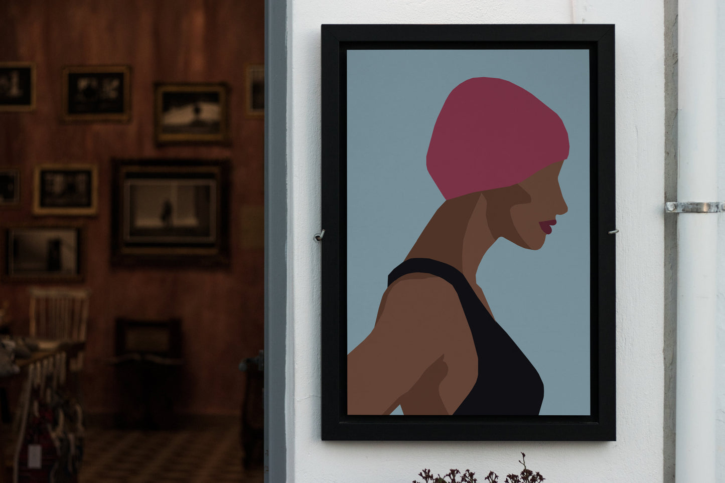 african american portrait of minimal style retro woman at beach