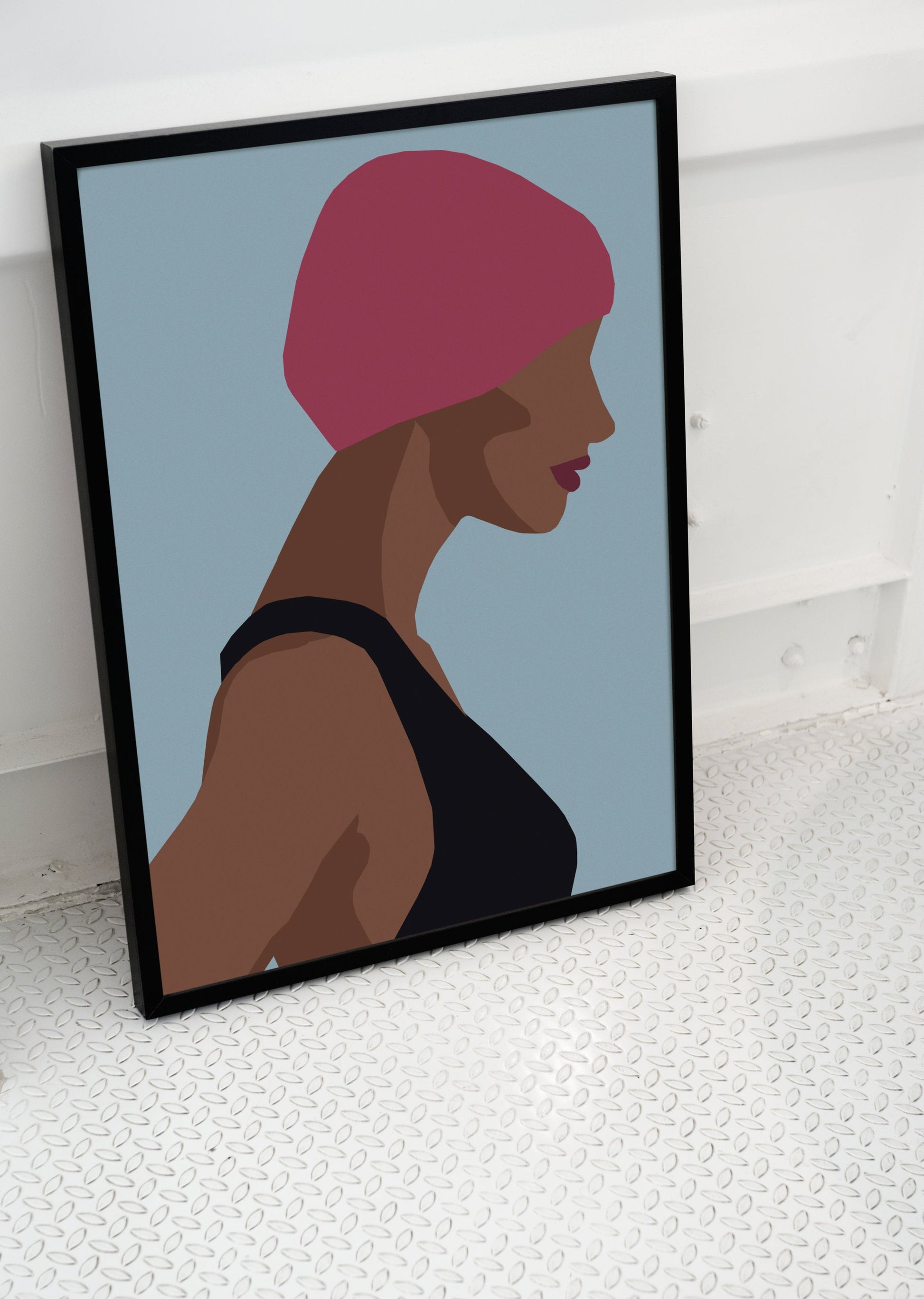 minimal portrait of black woman swimming
